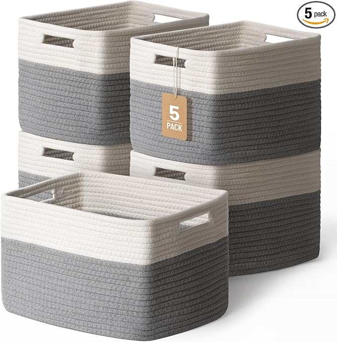 5 Pack Woven Storage Baskets for Shelves, Decorative Basket Closet Organizer by YILOBI
