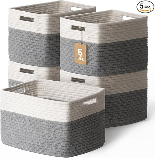 5 Pack Woven Storage Baskets for Shelves, Decorative Basket Closet Organizer by YILOBI