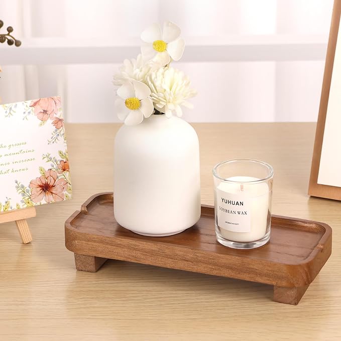 Wood Riser Small Decorative Tray Sink Soap Dish, Vanity Tray Pedestal Stand 8.7 - Image 4