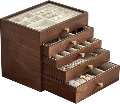 CHOSIN Black Walnut Wooden Jewelry Box Women large 5 Level Drawer Organizer Box by CHOSIN