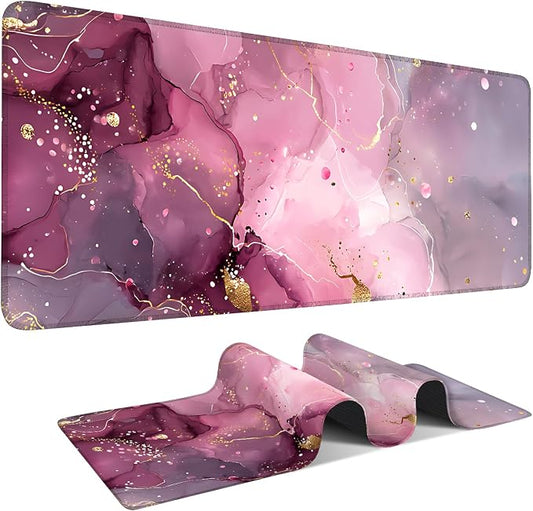 Pink Gaming Mouse Pad 31.5"x11.8"Desk Mat Anti-Slip Rubber Base & Durable by ANNAQUEEN