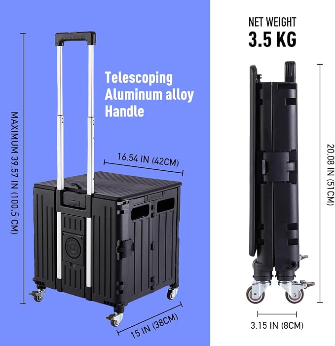 Folding Utility Cart Portable Rolling Crate Handcart Shopping Trolley - Image 4