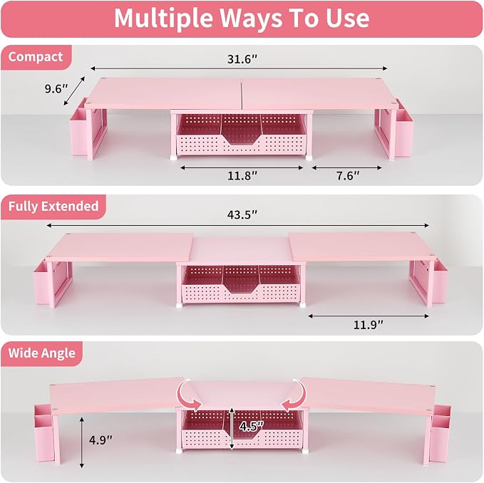 OPNICE Wood Desk Organizers and Accessories, Dual Monitor Stand Riser - Image 3