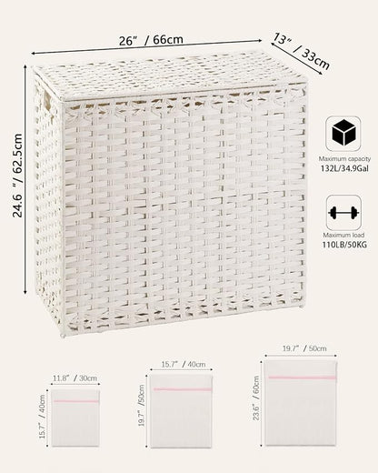 Laundry Hamper with Lid Laundry Basket 132 L Wicker Clothes Hamper, Handwoven - Image 5