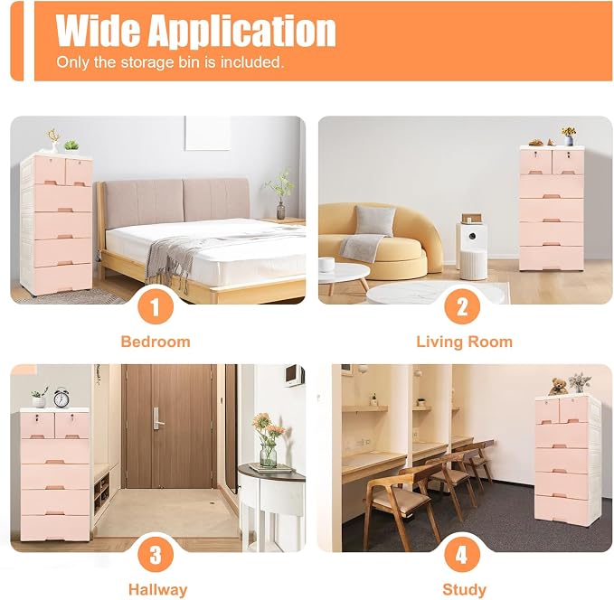 5-Layers Plastic Dresser with 6 Drawers Movable Chest of Drawers Locked Storage - Image 6