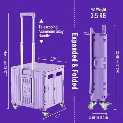 Folding Utility Cart Portable Rolling Crate Handcart Shopping Trolley - Image 4