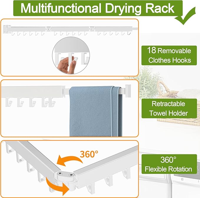 Clothes Drying Rack, Laundry Drying Rack Wall Mounted, 3-Fold Laundry Drying - Image 3