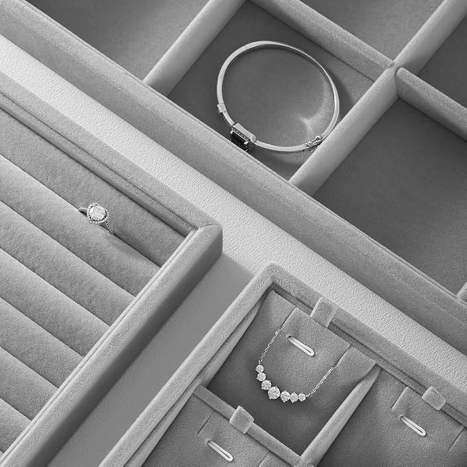 Velvet Ring Display Tray, Stackable Muilt Slot Rings Ear Stud Storage Tray - Image 7