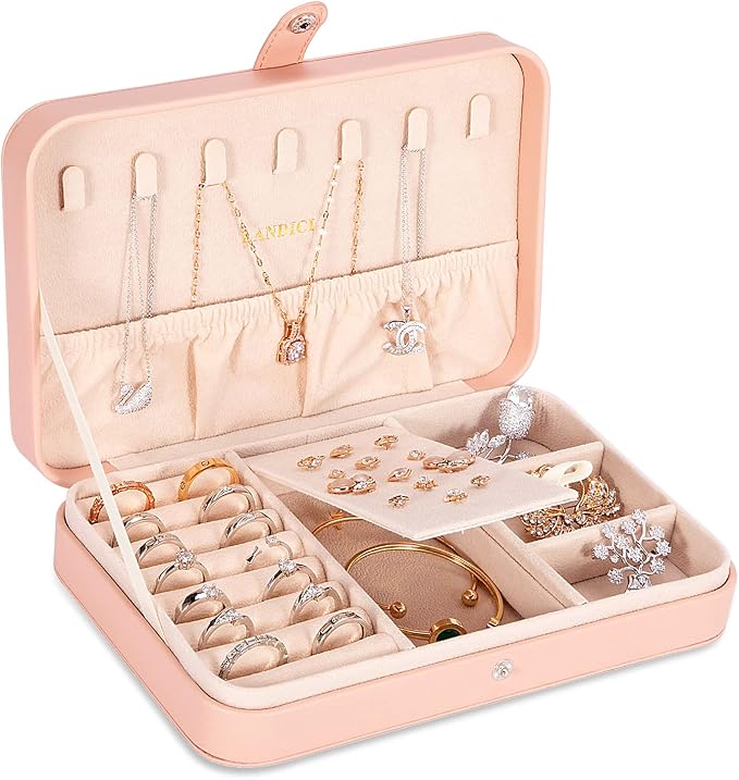 LANDICI Small Jewelry Box for Women Girls, PU Leather Travel Jewelry Case by LANDICI
