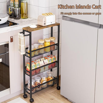 Slim Rolling Cart 4 Tier Narrow Storage Cart on Wheels - Image 2
