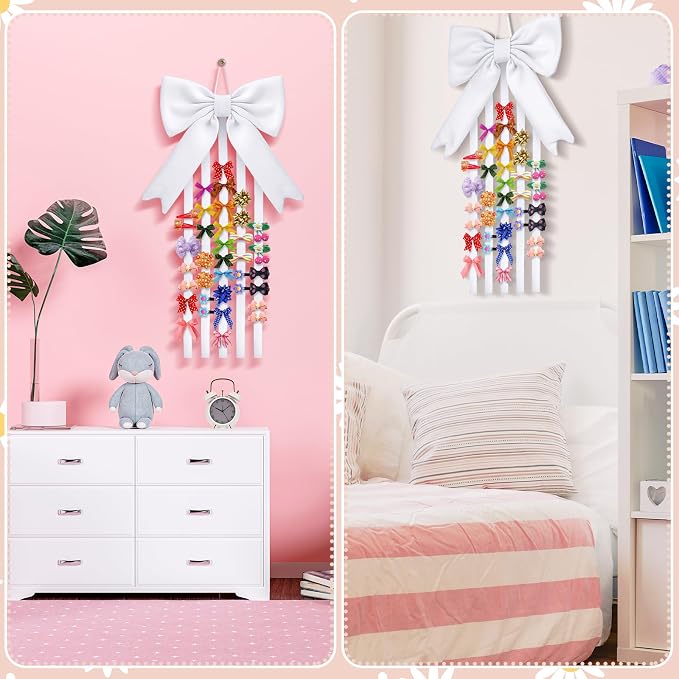 Weysat White Bow Organizer for Girls Huge Bow Holder for Girls Hair Bows Claw - Image 4