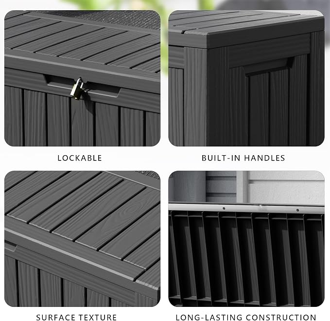 80 Gallon Resin Deck Box, Outdoor Waterproof Storage Containers, Lockable Patio - Image 4
