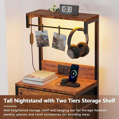 Furnulem Night Stand with Charger Station, Bedside Table with Storage Shelf - Image 6