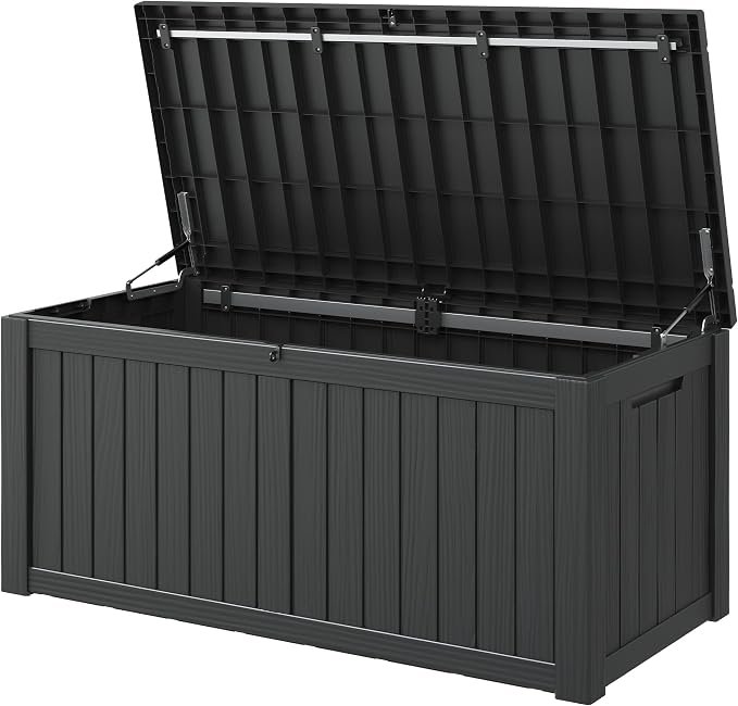 Outdoor Storage Box, 120 Gallon Deck Box, Resin Waterproof Outside Storage Bench by NUNULAB