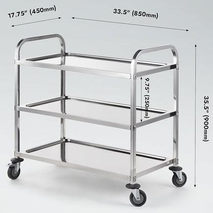 CURTA Stainless Steel Serving Trolley, Rolling Casters Brake Wheel, Commercial - Image 5