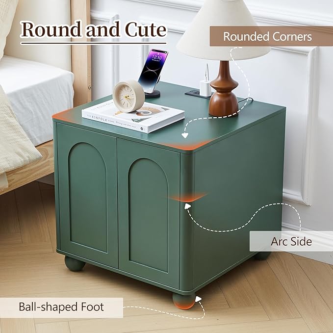 Bed Side Table Set of 2 with Charging Station, Mid Century Modern Nightstand - Image 5