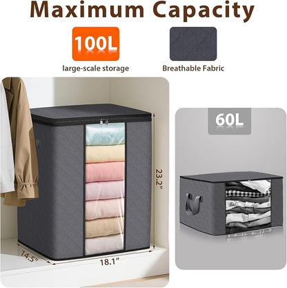 SpaceWhisper 3 Pack 100L Clothes Storage, Foldable Thick Fabric Blanket Storage - Image 2