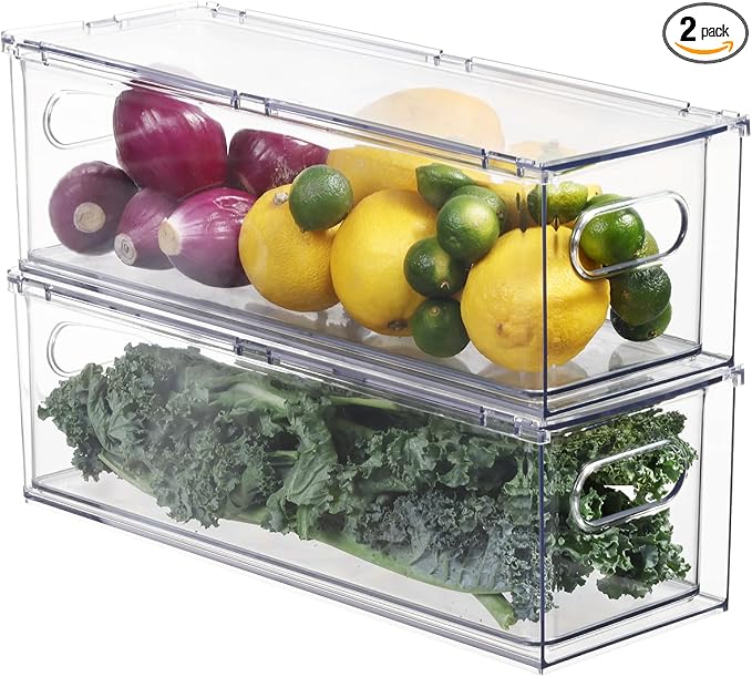 Fridge Drawer Pull Out Stackable Bins, Fridge Organizer Storage by Bronkeeper