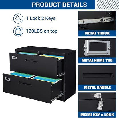 Lateral File Cabinet with Lock, 2 Drawer Large Metal Filing Cabinet, Home - Image 5