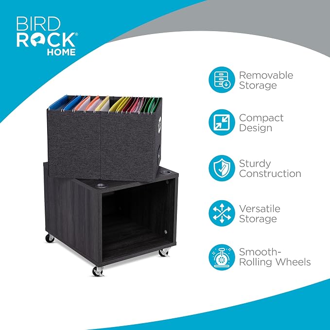 BIRDROCK HOME Rolling File Cabinet – Decorative Storage Shelf w/Removable Bins - Image 6