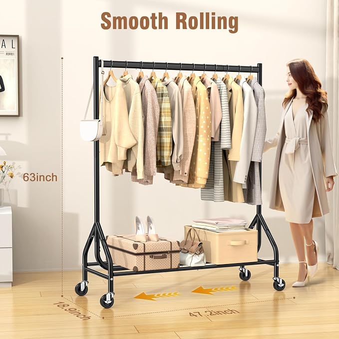 EAGMAK Heavy Duty Clothes Rack Load 420 LBS, 47.2" Long Rolling Garment Rack - Image 2