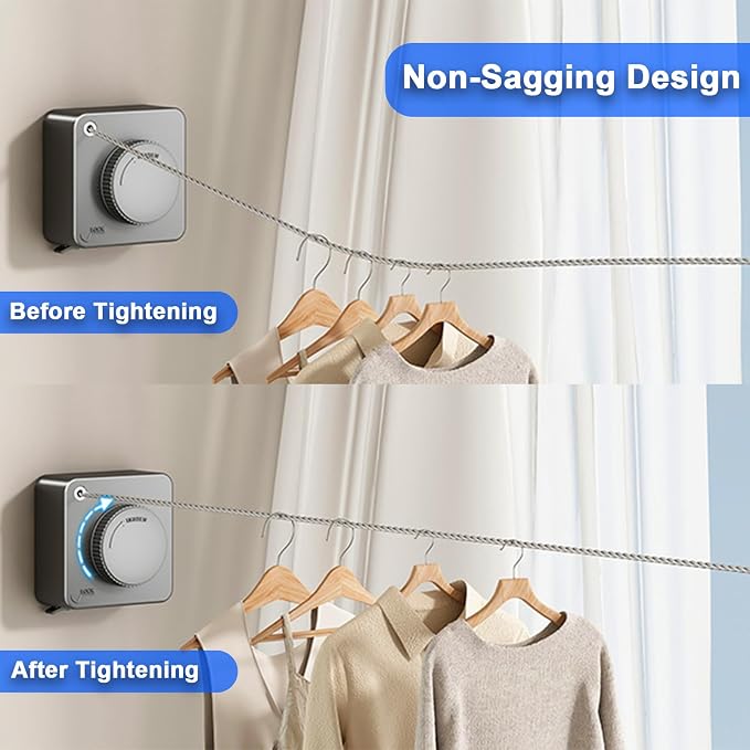 Retractable Clothesline Indoor, Non-Sagging Outdoor Clothes Drying Line - Image 3