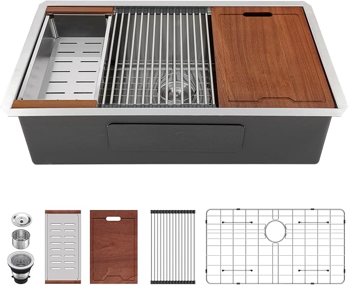 Lordear 33 Undermount Kitchen Sink 33" x 19" Stainless Steel Sinks 16 Gauge - Image 9