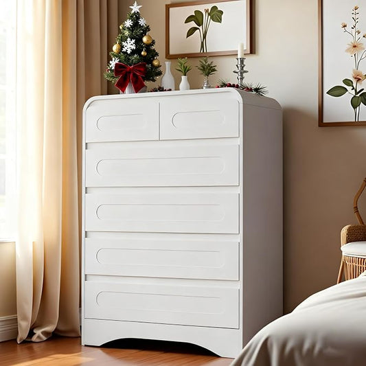 Dresser for Bedroom with 6 Drawers, Wood Closet Clothes Storage Dressers by SOLACEFURNITURE