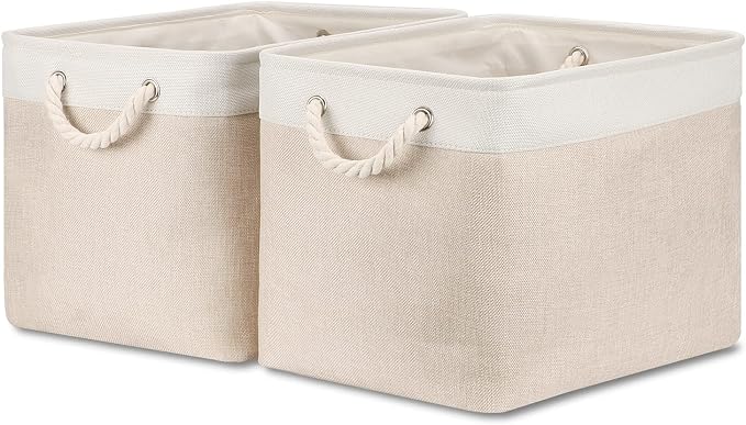 Bidtakay Beige Storage Basket Large Fabric Cloth Baskets Tall Rectangular Shelf by BidtakayBaskets