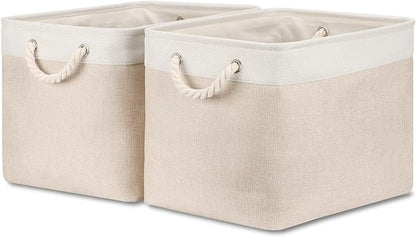 Bidtakay Beige Storage Basket Large Fabric Cloth Baskets Tall Rectangular Shelf by BidtakayBaskets