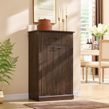 Modern Tilt Out Laundry Hamper Cabinet, 10 Gallon Fluted Trash Can Cabinet - Image 6