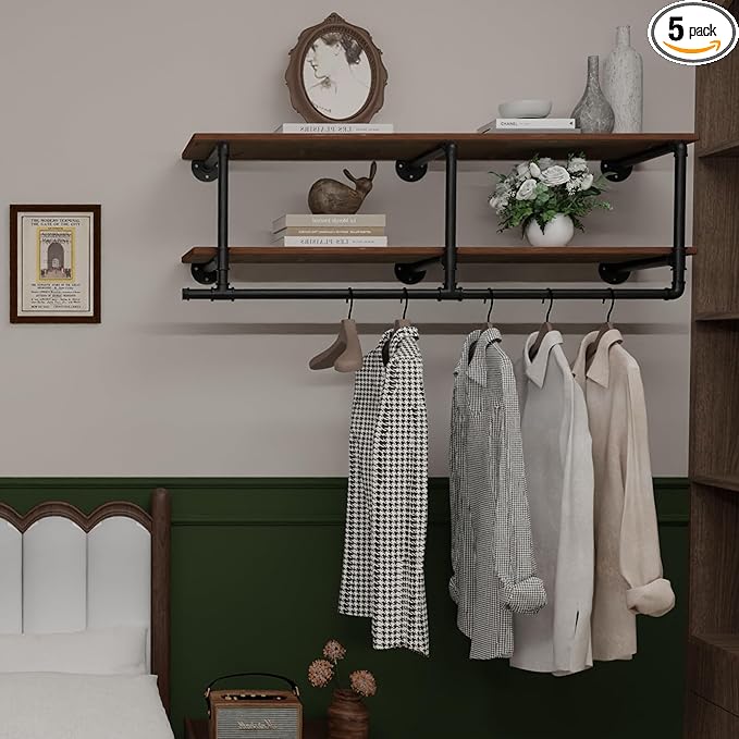 Clothes Rack 48in, Wall Mounted Garment Rack by INDUSTRIALSHELVESDESIGN