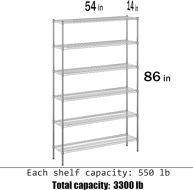 14" Deep x 54" Wide x 86" Height Wire Shelving Kit | 6-Tier | NSF Commercial - Image 3