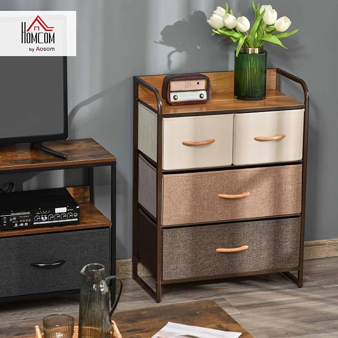 HOMCOM 4-Drawer Dresser, Fabric Chest of Drawers, 3-Tier Storage Tower - Image 2