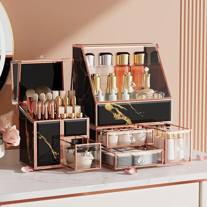 Makeup Organizer Black, Glass Vanity Organizer by Coralhouse