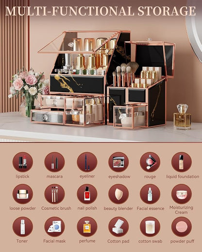 Makeup Organizer Black, Glass Vanity Organizer - Image 3