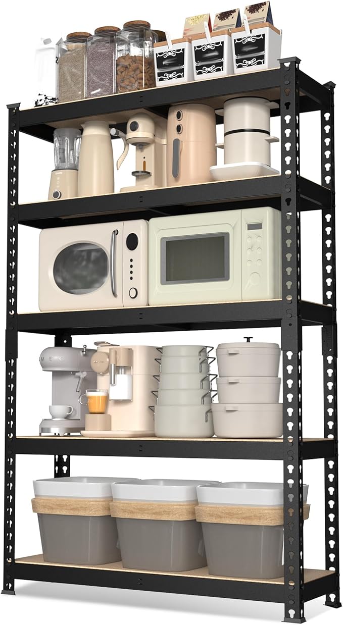 WORKPRO 5-Tier Steel Shelving Unit-Black, 27-2/5”W x 11-7/10”D x 60”H, by WORKPRO