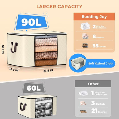 90 L Large Storage Bags, 4 Pack Clothes Storage Bins Foldable Closet Organizers - Image 2