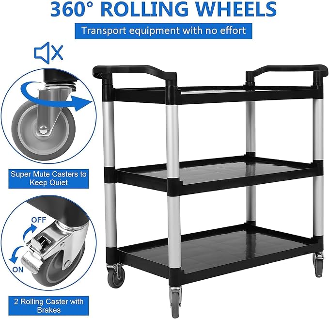 3-Shelf Service Cart，42" Wx20 Dx39 H，360 Lbs Heavy Duty Utility Cart ，Rolling - Image 4