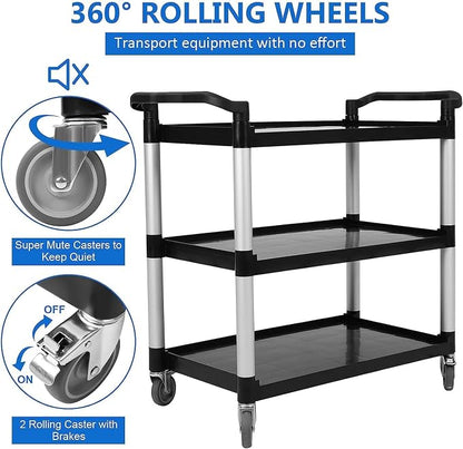 3-Shelf Service Cart，42" Wx20 Dx39 H，360 Lbs Heavy Duty Utility Cart ，Rolling - Image 4