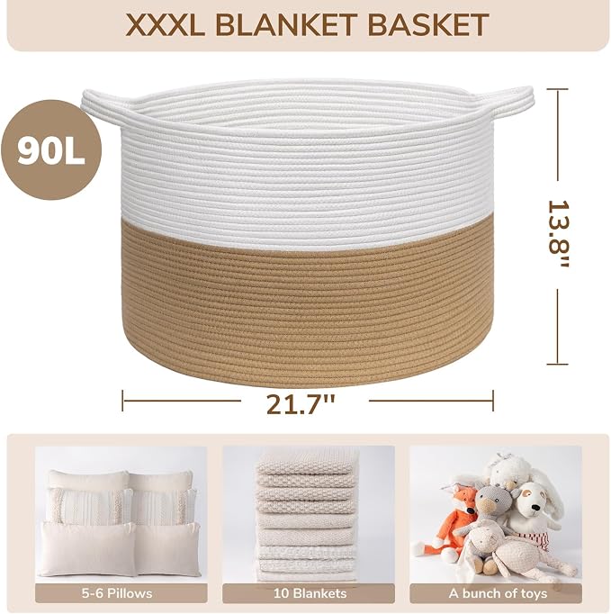 INDRESSME XXXLarge Jute Rope Basket 21.7" x 21.7" x 13.8" Woven Baby Laundry - Image 6
