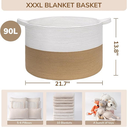 INDRESSME XXXLarge Jute Rope Basket 21.7" x 21.7" x 13.8" Woven Baby Laundry - Image 6