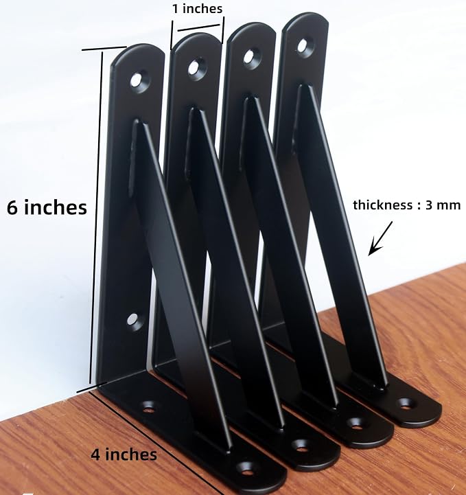 8 Pack L6 x H 4" Black Heavy Duty Shelf Brackets - Image 2