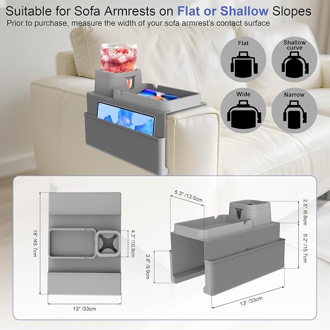 KindGa Couch Cup Holder Tray，Super Large Silicone Sofa Armrest Tray - Image 2