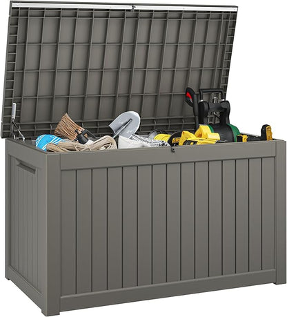 230 Gallon Large Resin deck box Waterproof, Outdoor Storage Bench, Patio by WTFGO