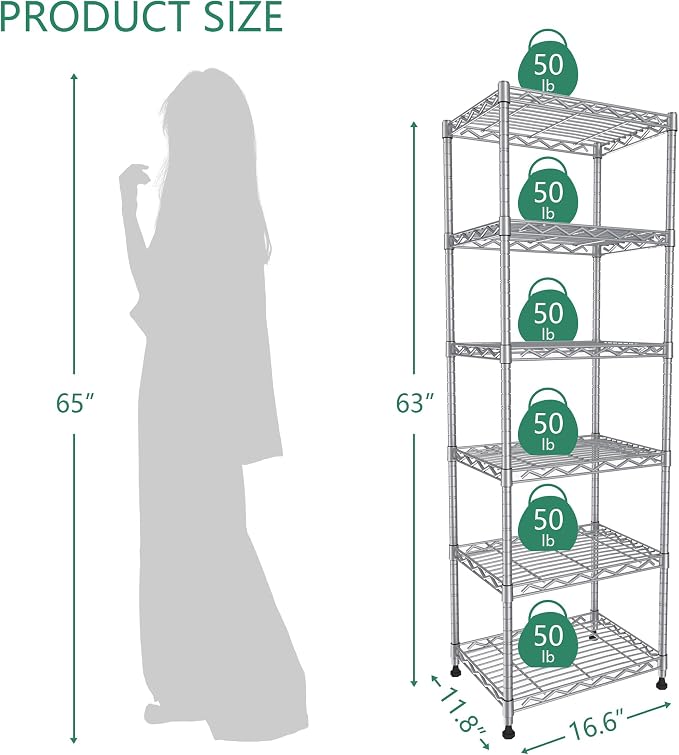 GIOTORENT 6-Tier Storage Shelves Standing Shelving Metal Units, Adjustable - Image 5