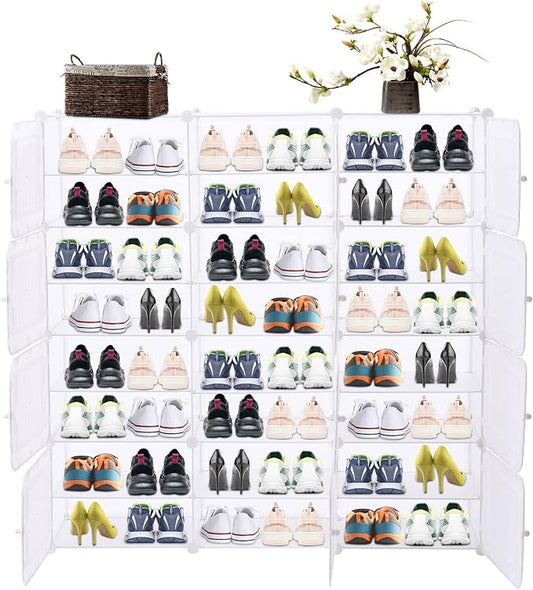 Portable Shoe Rack, 48 Pair DIY Shoe Storage Shelf Organizer, Plastic Shoe by ZERNEIL