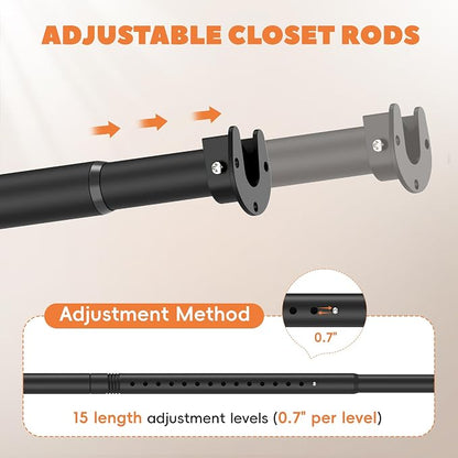Closet Rod 50-99 Inches, Adjustable Heavy Duty Metal Black Closet Rods - Image 5