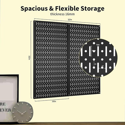 Pegboard Wall Organizer 2 PCS 32" x 16" Black Peg Board Metal Pegboard Panels - Image 3