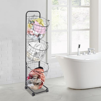 3-Tier Rolling Laundry Hamper - Image 5